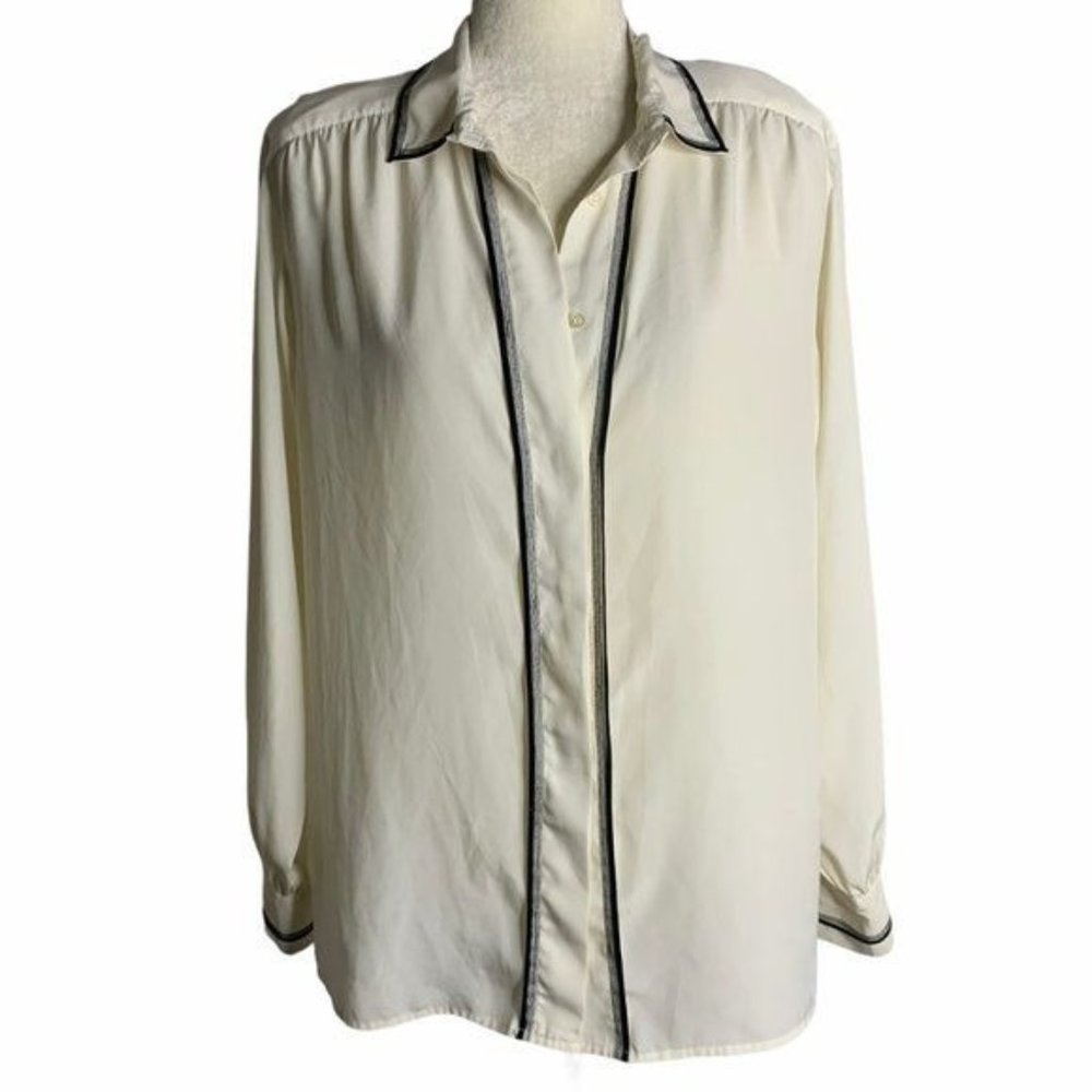 Vintage Alfred Dunner Silky Dress Shirt 16 Cream Hidden Buttons Long Sleeves